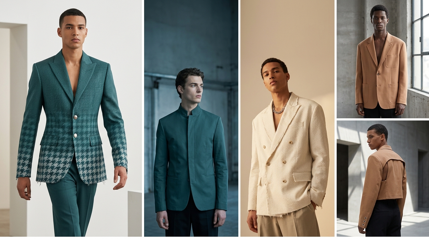 The SS 2028 Parisian Men's blazer and Business suit Fashion trend forecast-Gen-Z