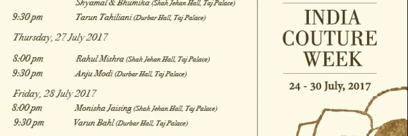 India couture week 2017 calendar