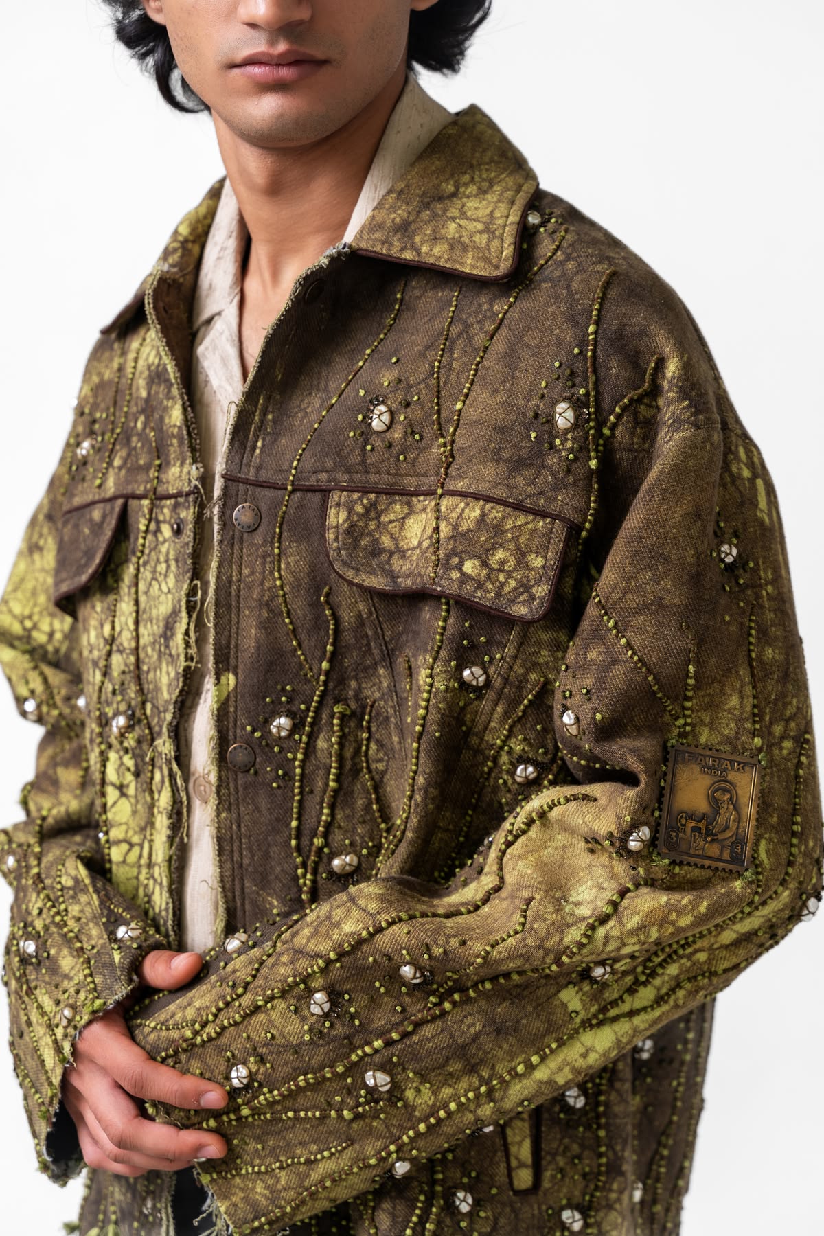 Embellished acid-green jacket with crystal beadwork